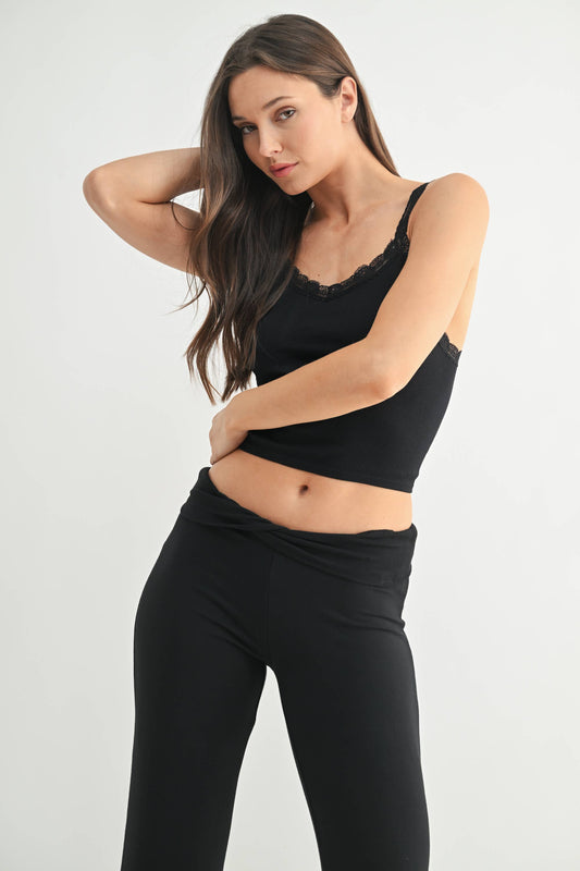 Ribbed Lace Trim Tank Top