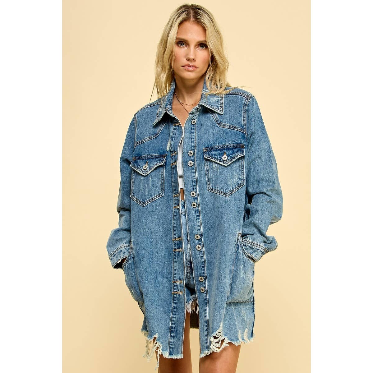 Midi Washed Denim  Jacket