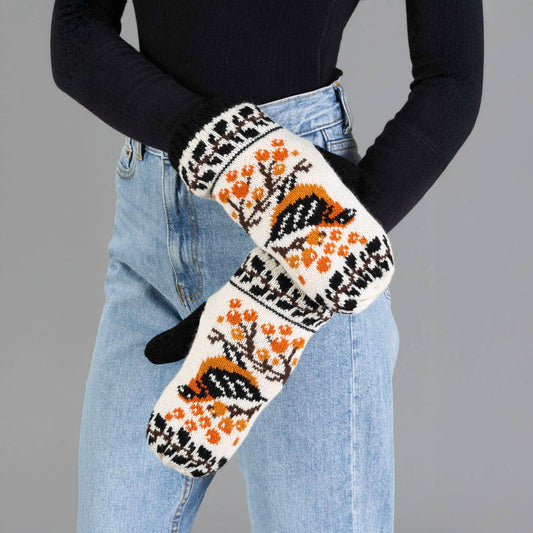 Black & Cream Bird Mittens