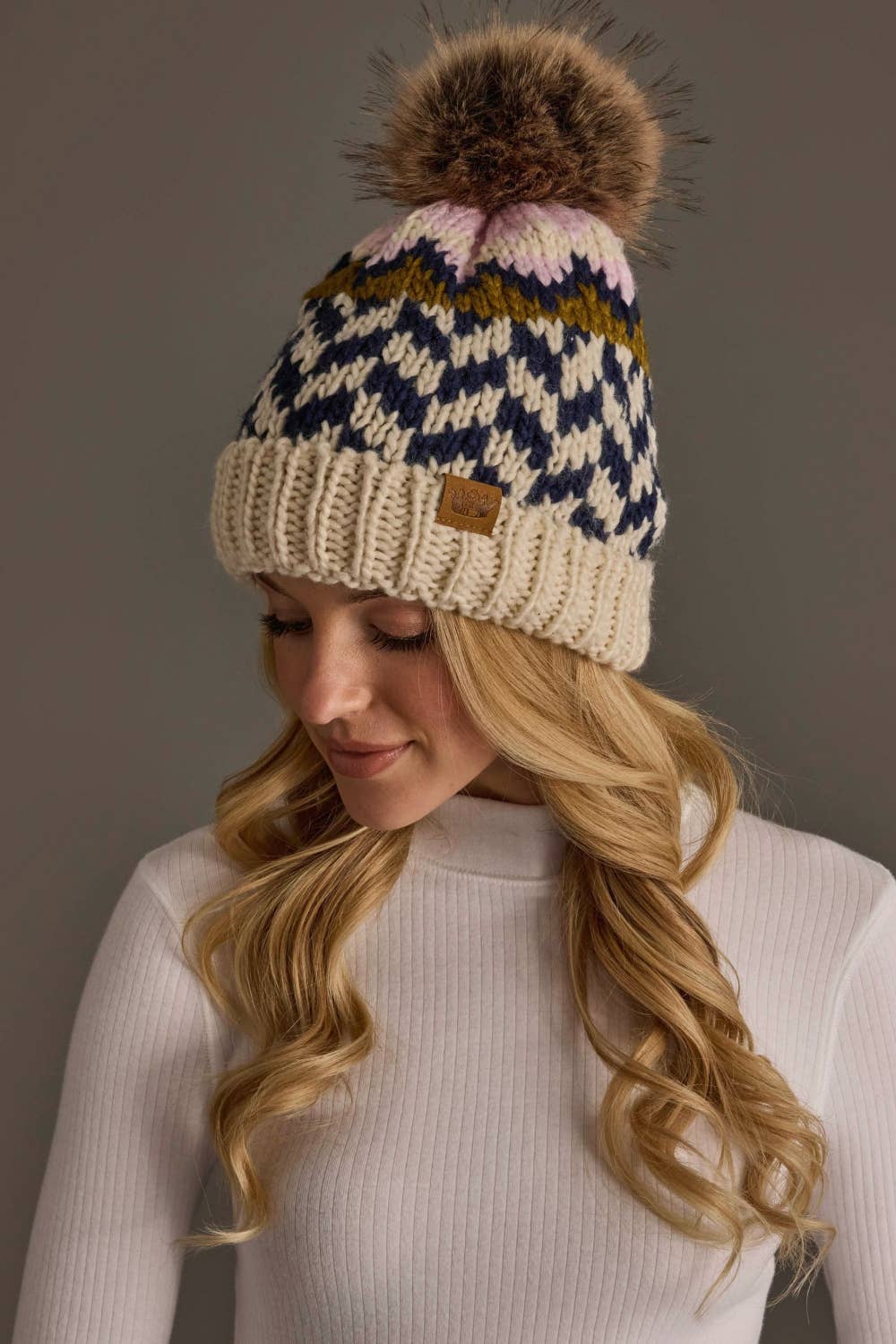 Pink, Beige & Navy Hat