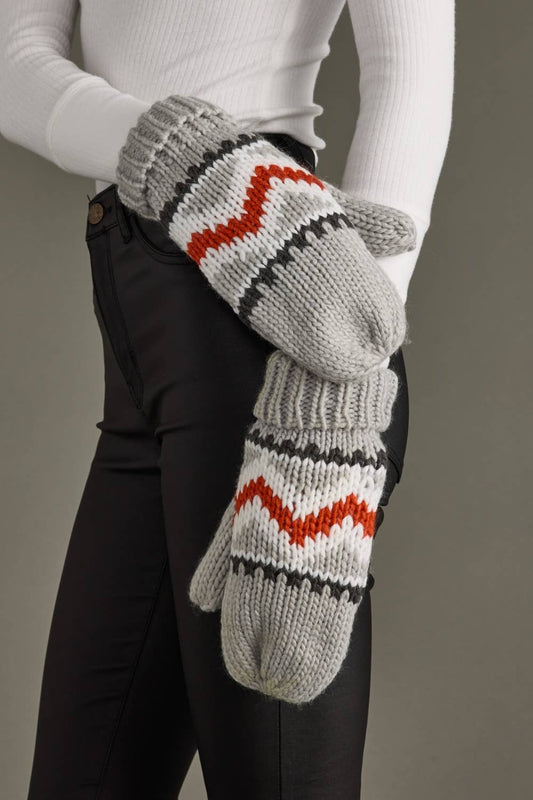 Gray, Red & White Patterned Mittens