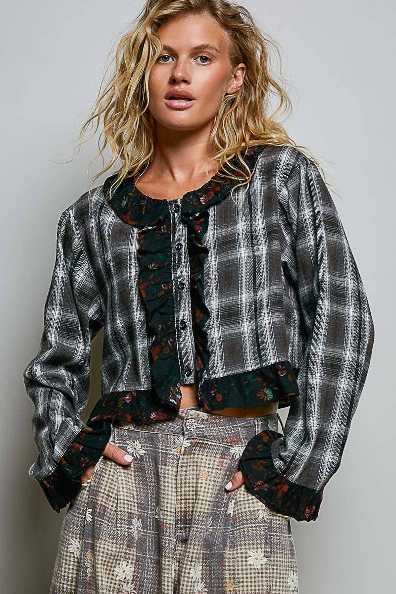 Pol: Ruffle Trim Cropped Shirt