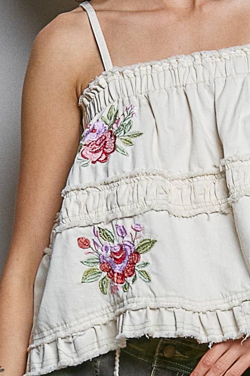 Pol: Floral Embroidered Tank
