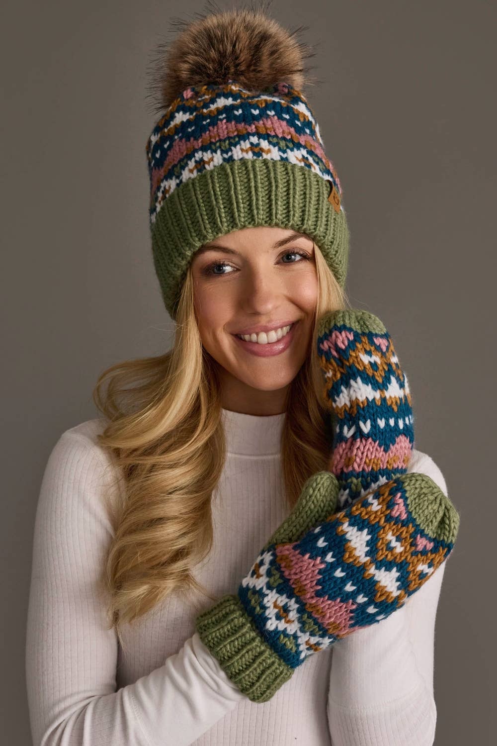 Green, Blue, Pink & Brown Mittens