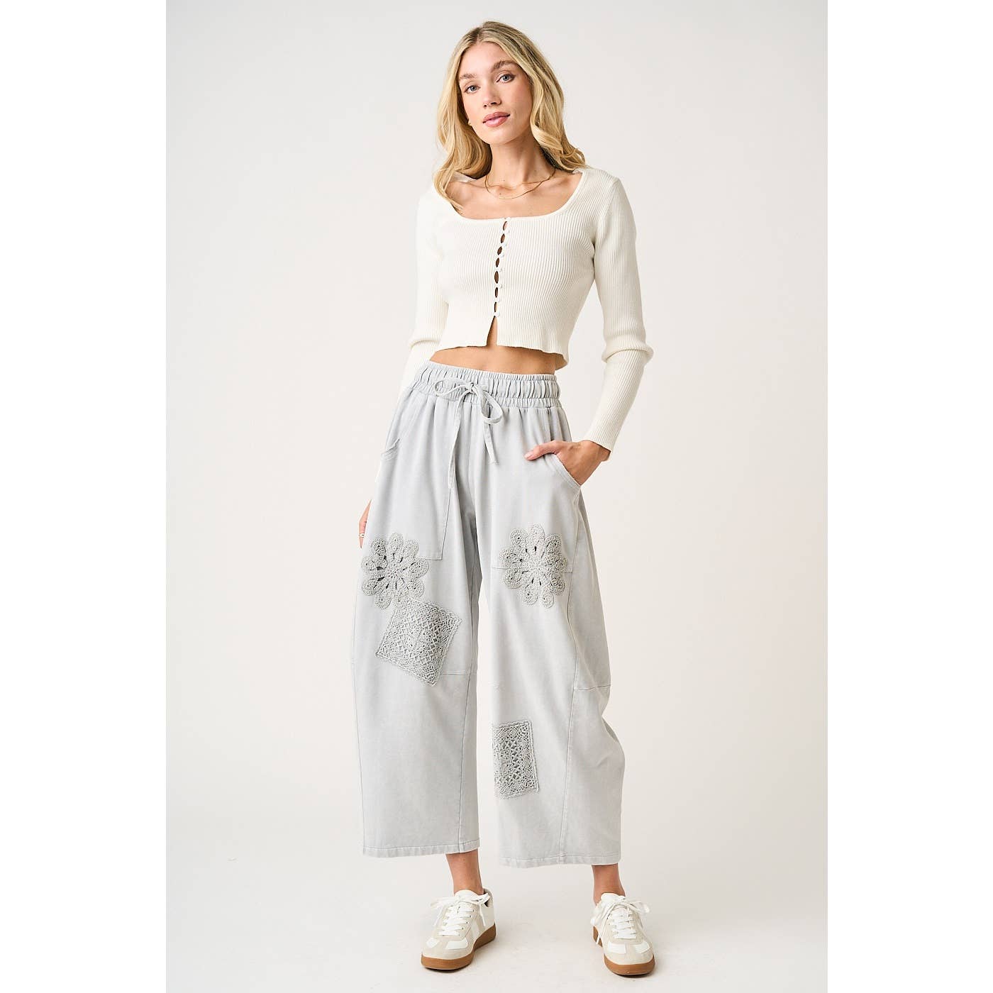 CROCHET PATCH BARREL SWEATS