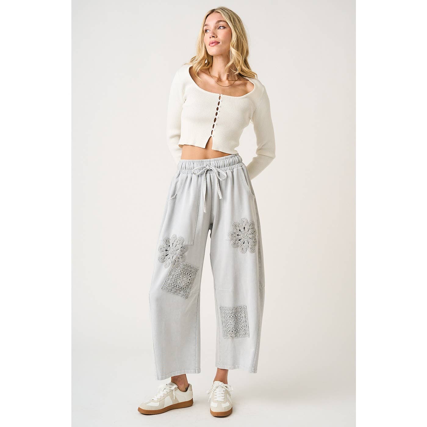 CROCHET PATCH BARREL SWEATS