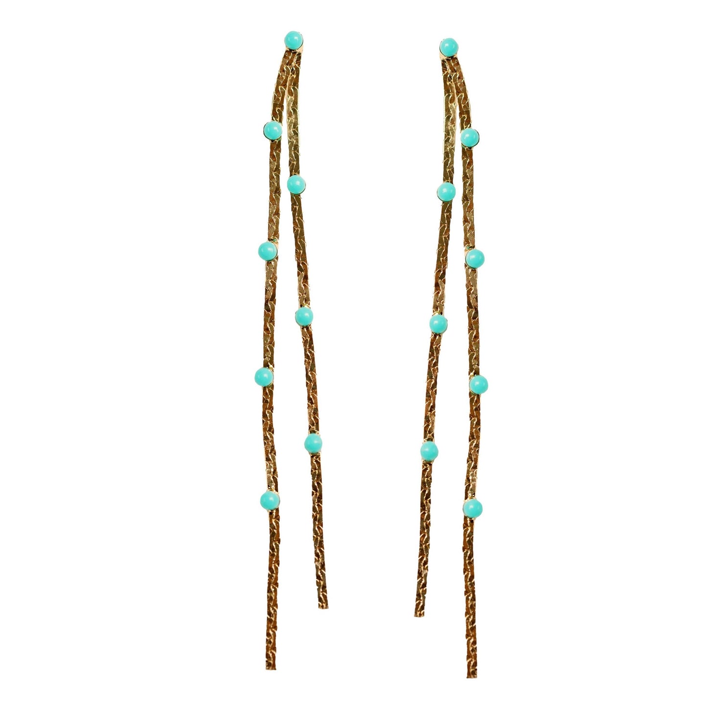 Turquoise Dotted Gold Earrings