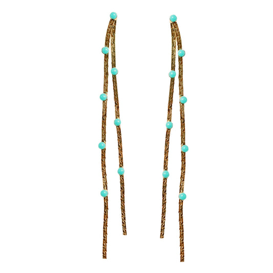 Turquoise Dotted Gold Earrings