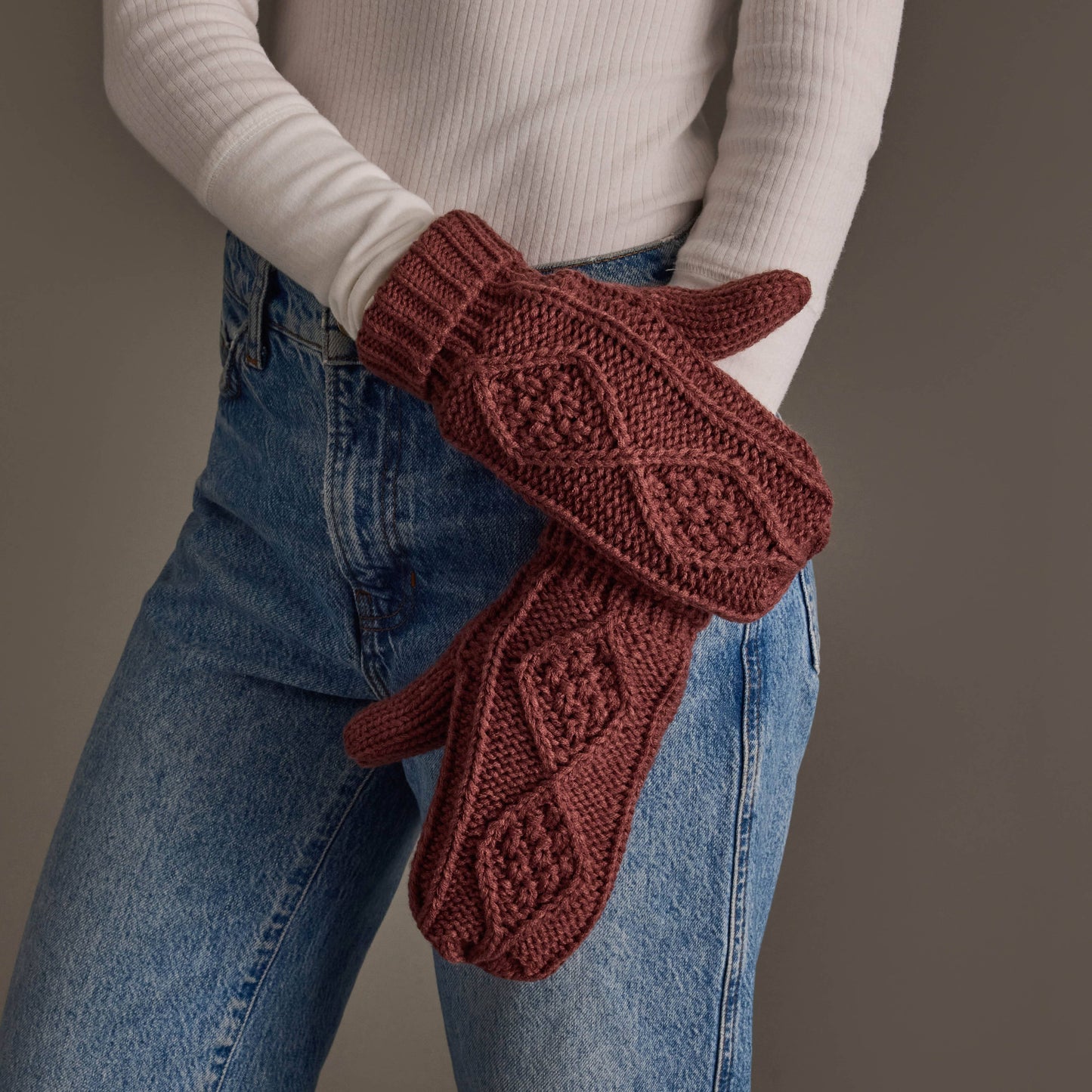Berry Cable Knit Mittens