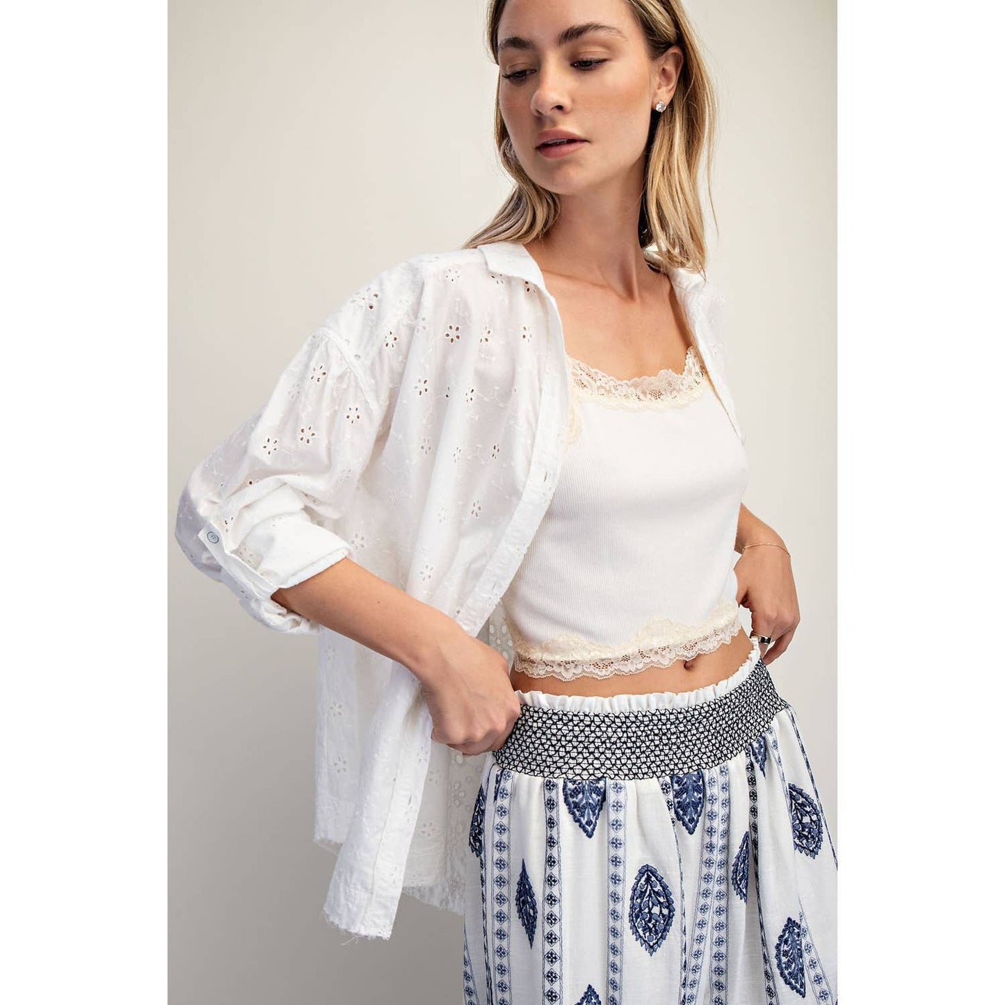 WASHED EYELET SHIRT