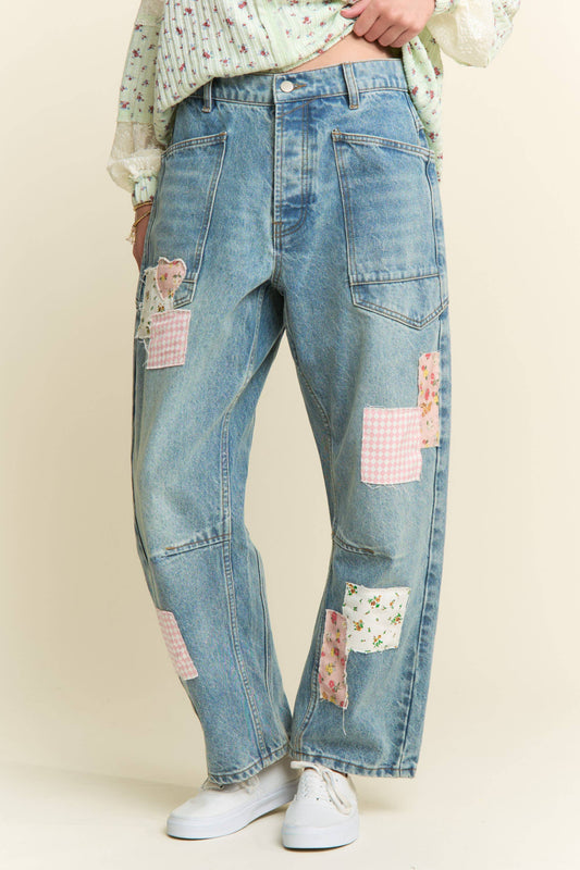 PATCHWORK BARREL JEANS