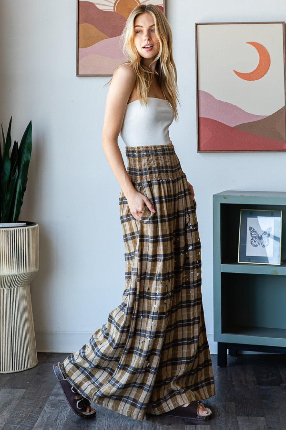 Pamela Plaid Wide Leg Pants