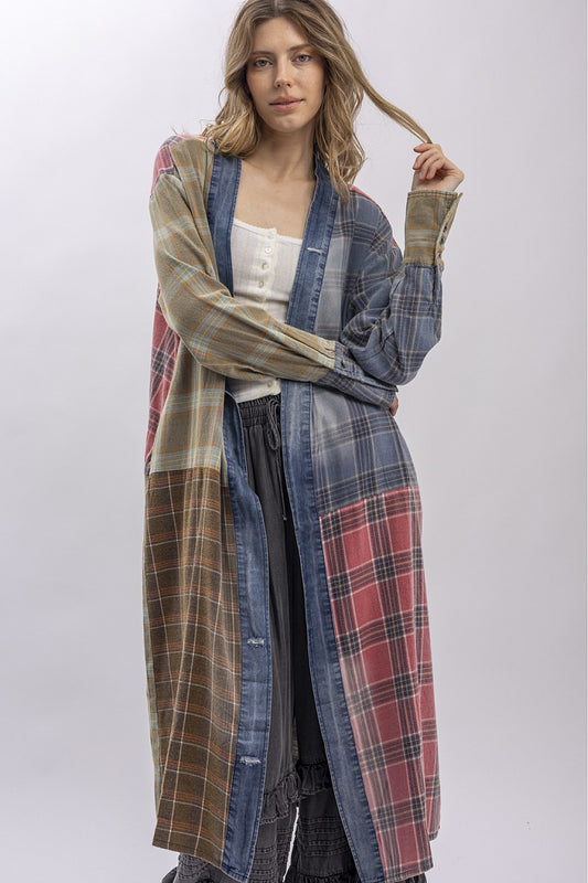 Open Front Plaid Duster