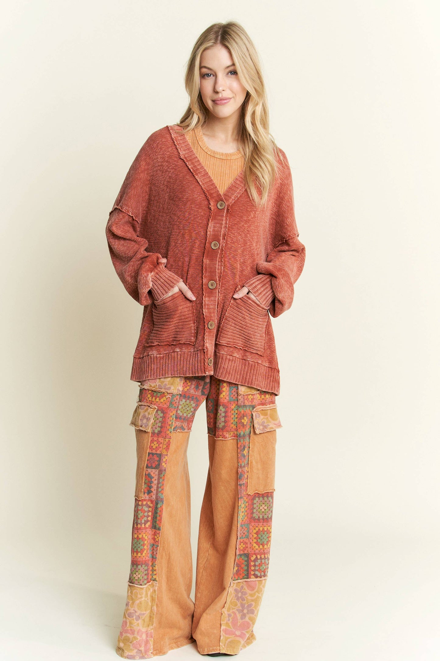 Crochet Print Washed Pants