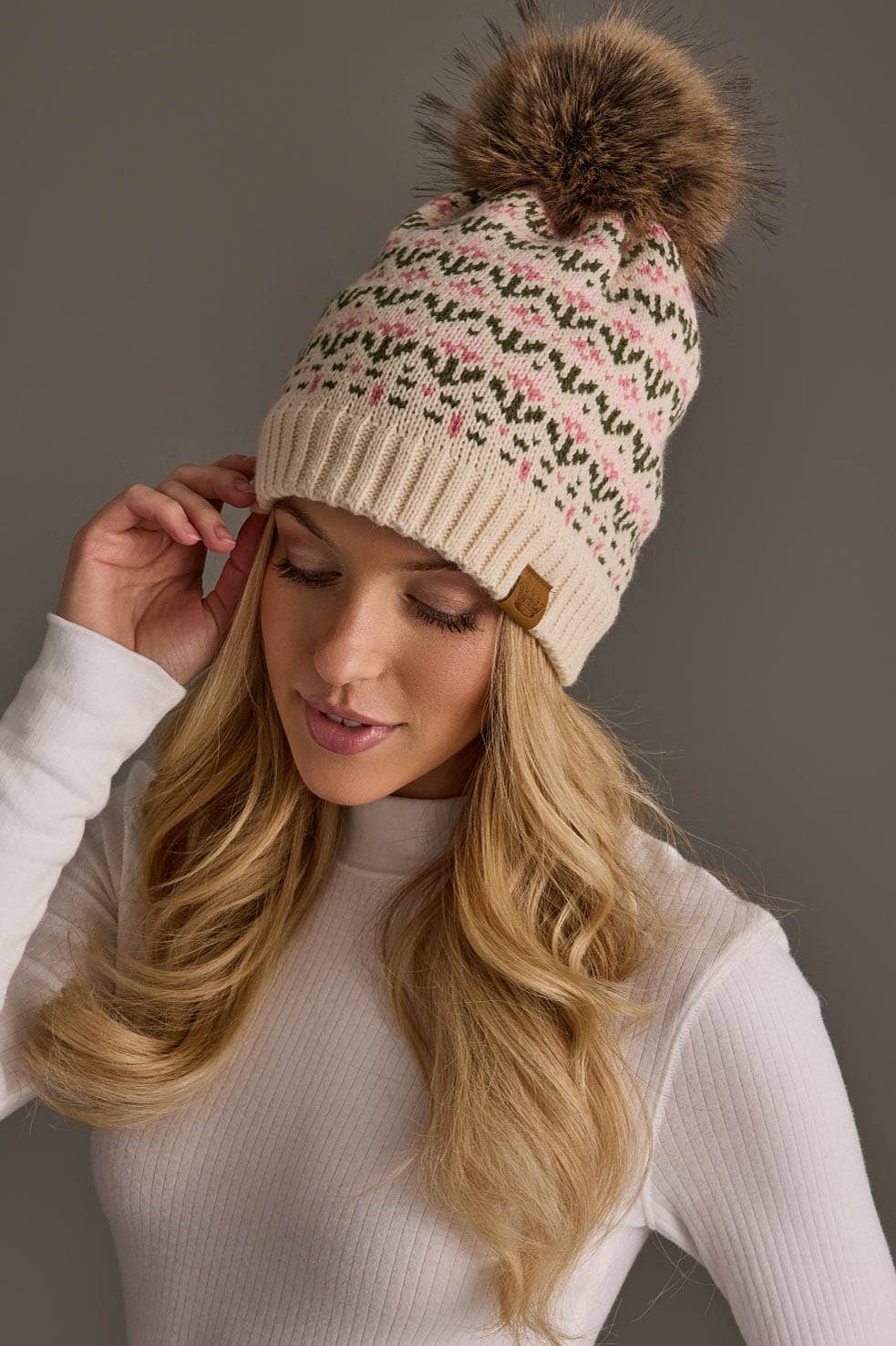 Cream/Pink Flower Hat