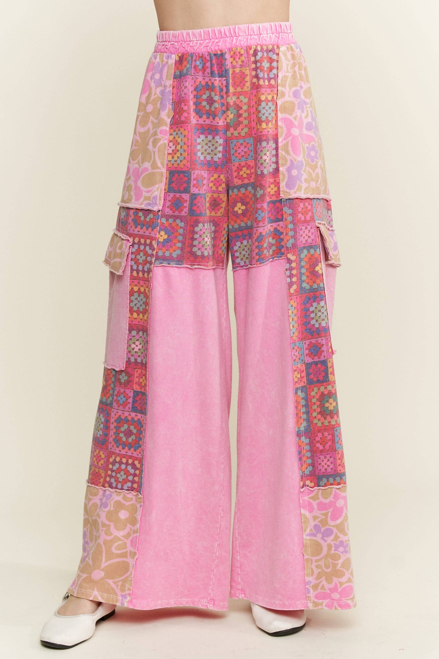 Crochet Print Washed Pants