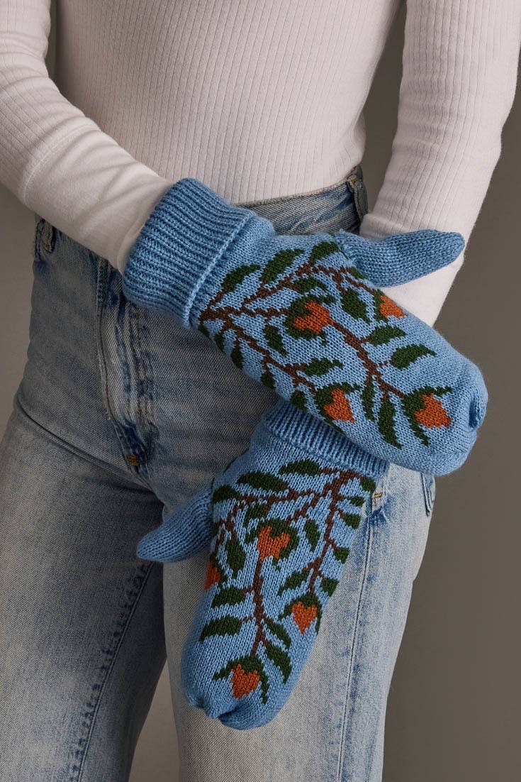 Blue Floral Mittens
