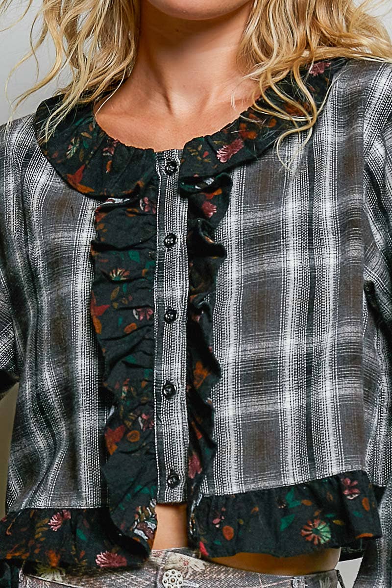 Pol: Ruffle Trim Cropped Shirt