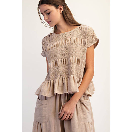 RUCHED CREW NECK TOP