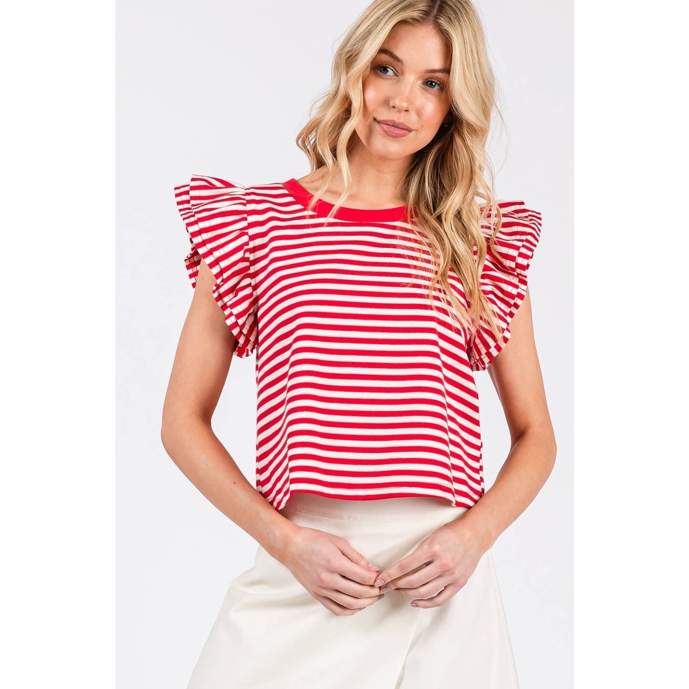 STRIPED DOUBLE RUFFLE TOP
