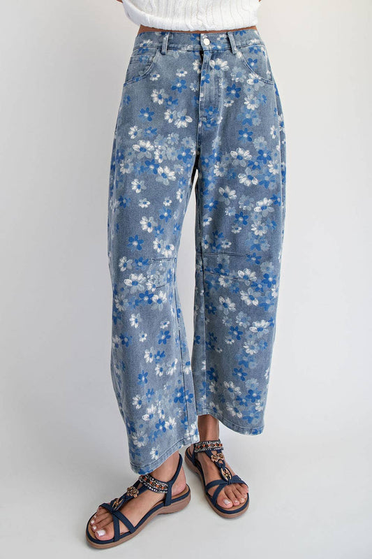 GOOD LUCK PRINTED BARREL JEANS