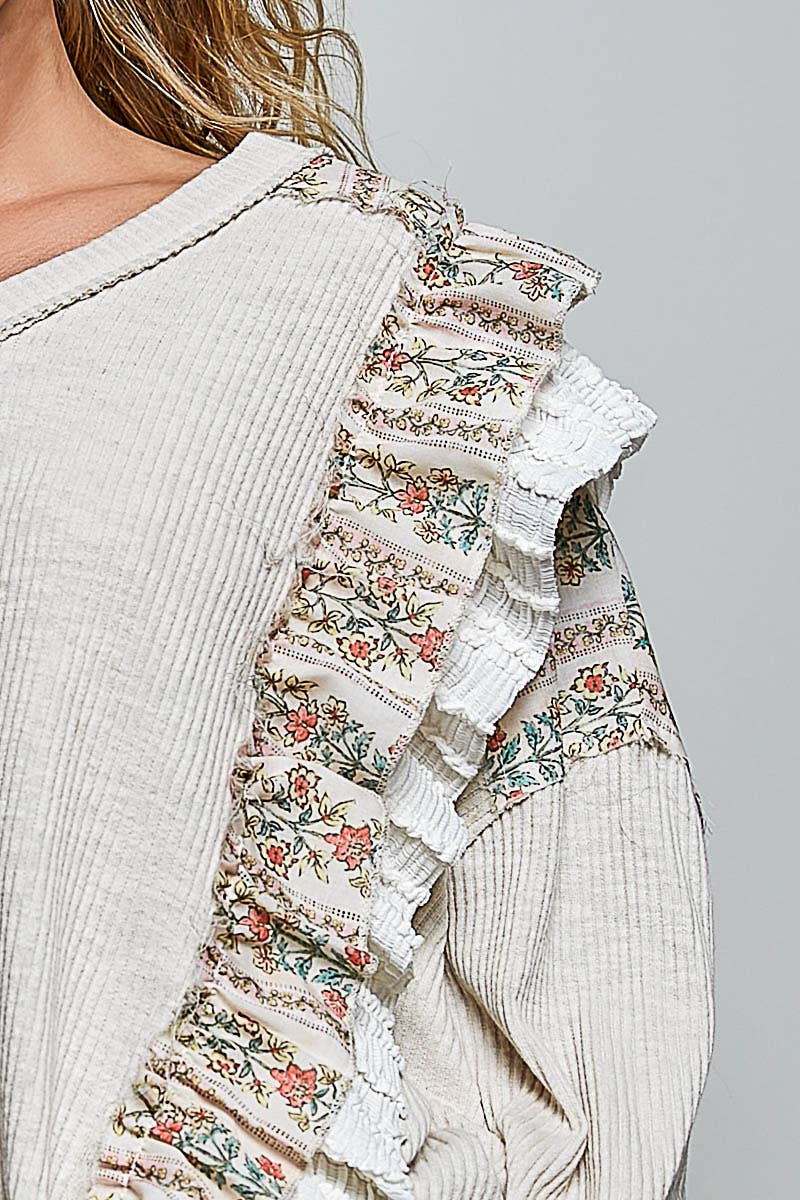 POL: Ruffle Trim Ribbed Top