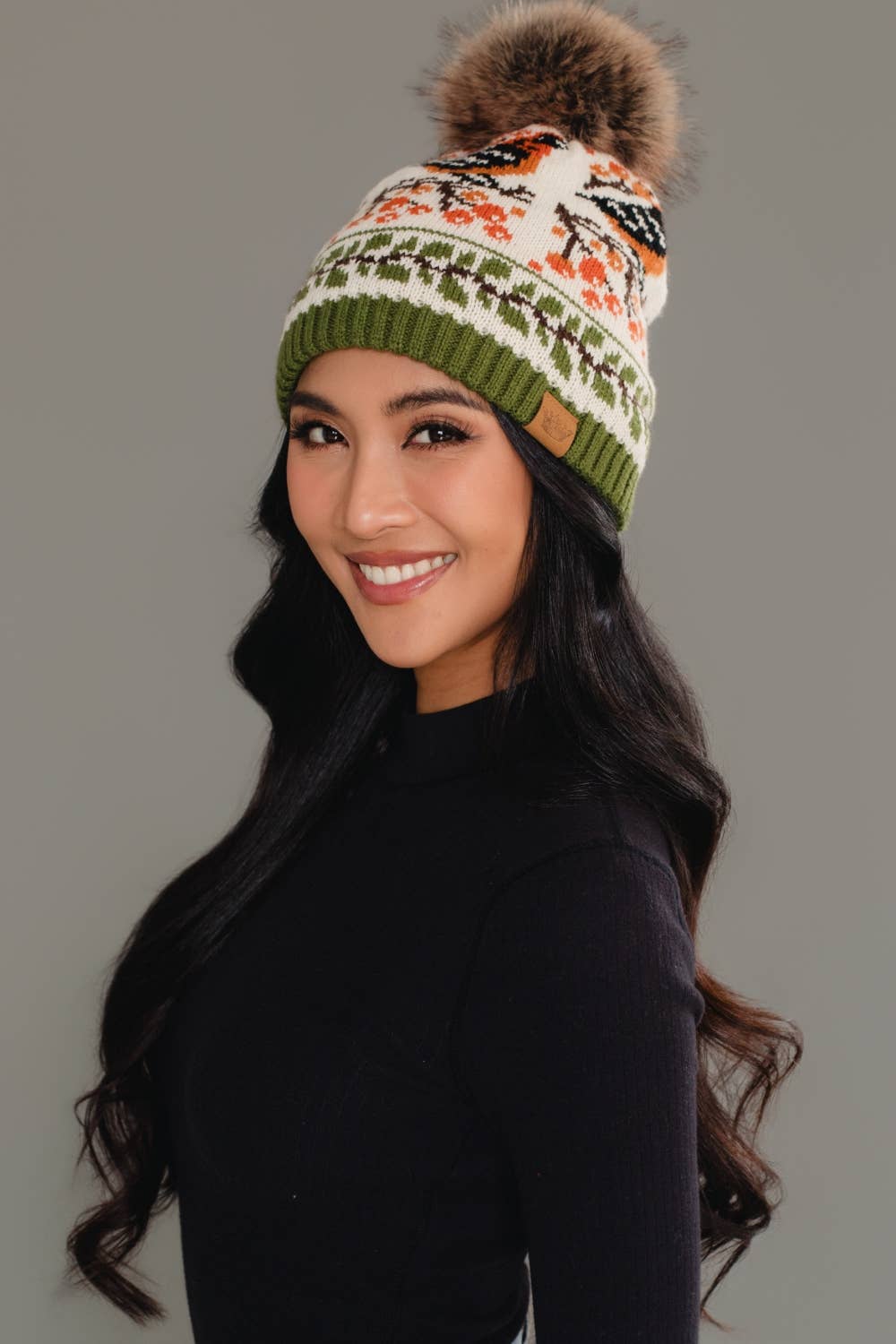 Olive & Cream Bird Hat