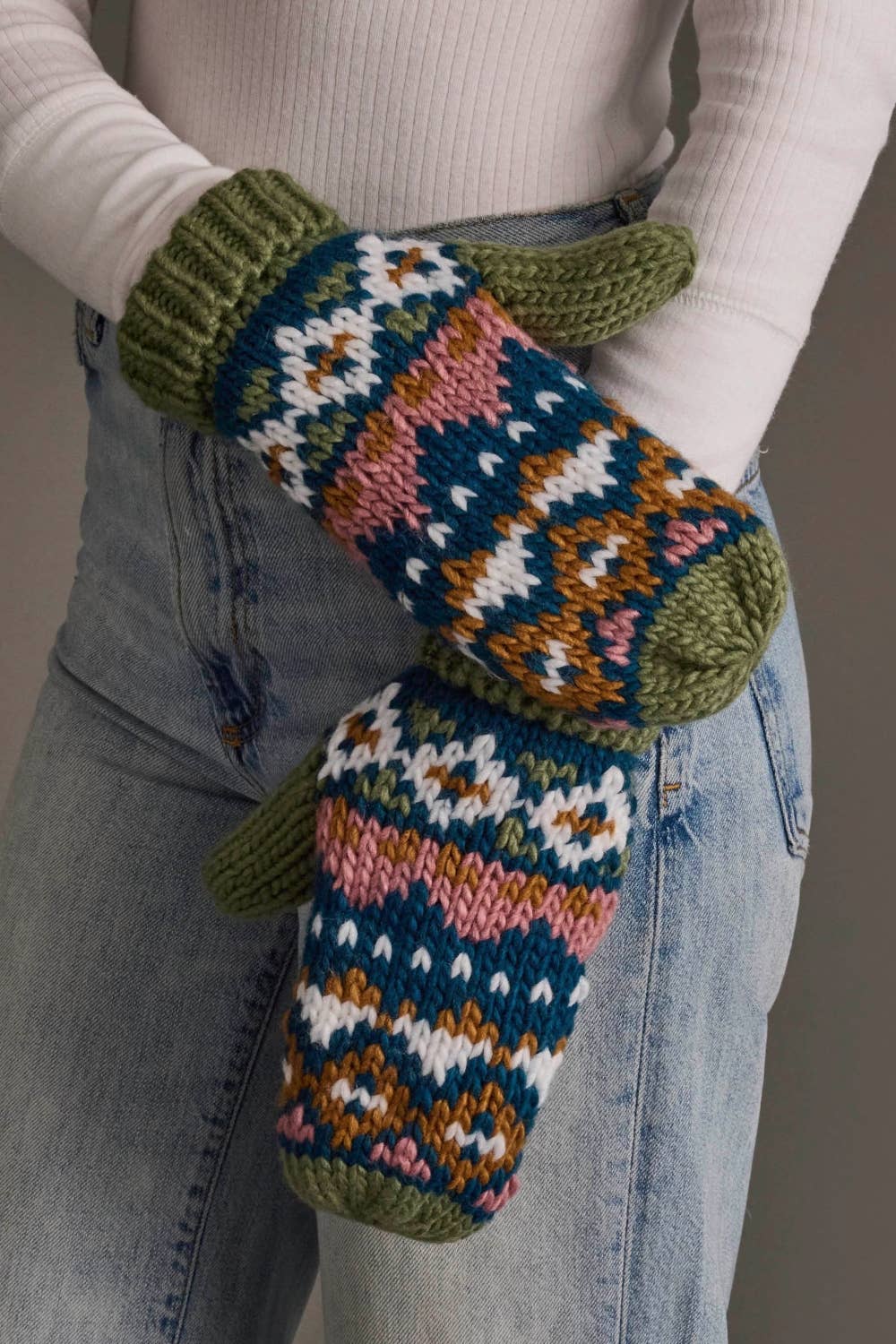 Green, Blue, Pink & Brown Mittens