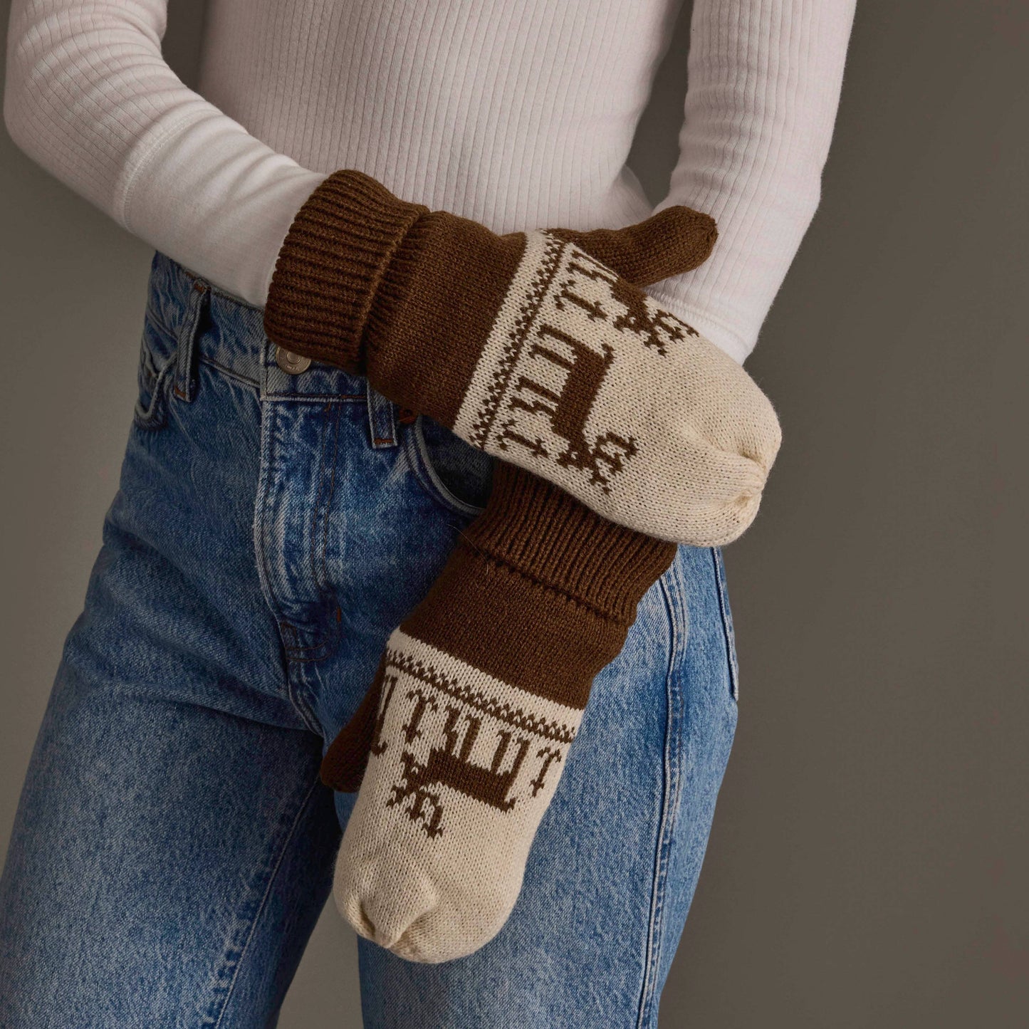 Brown & Beige Deer Mittens