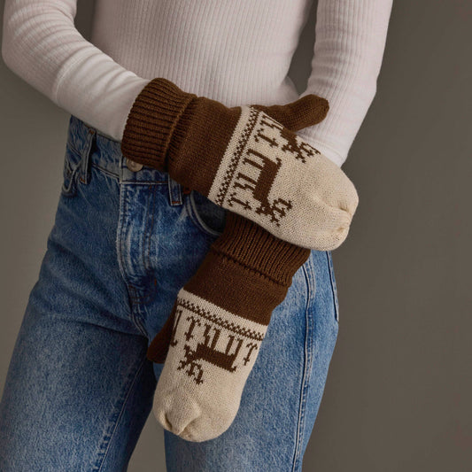 Brown & Beige Deer Mittens
