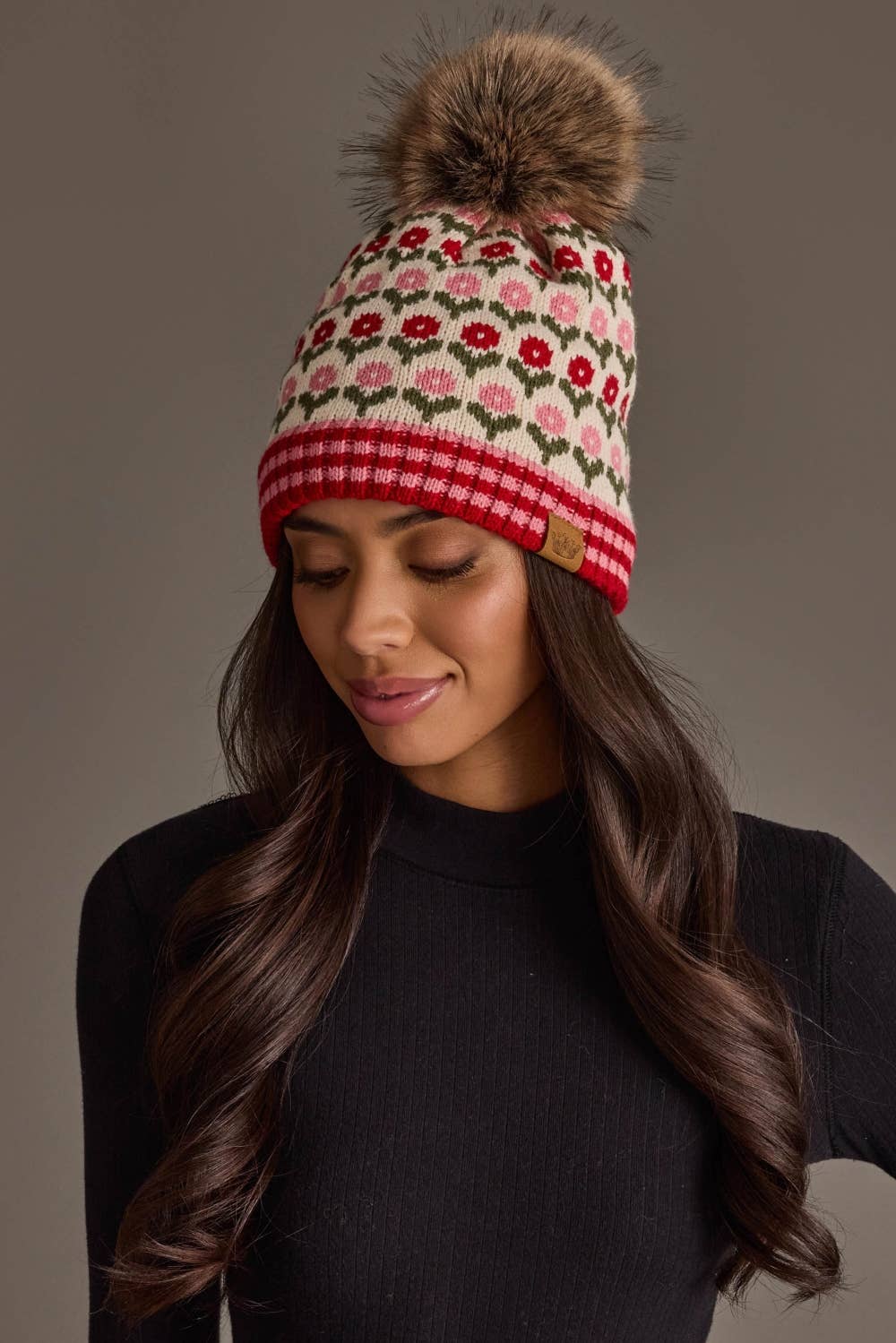 Cream, Red & Pink Hat