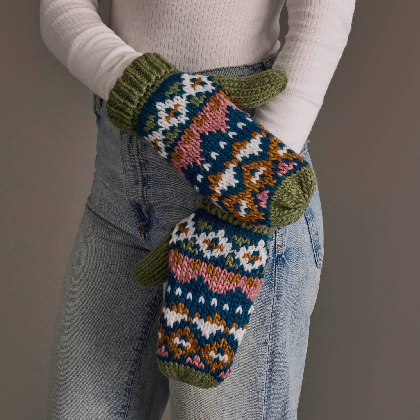 Green, Blue, Pink & Brown Mittens