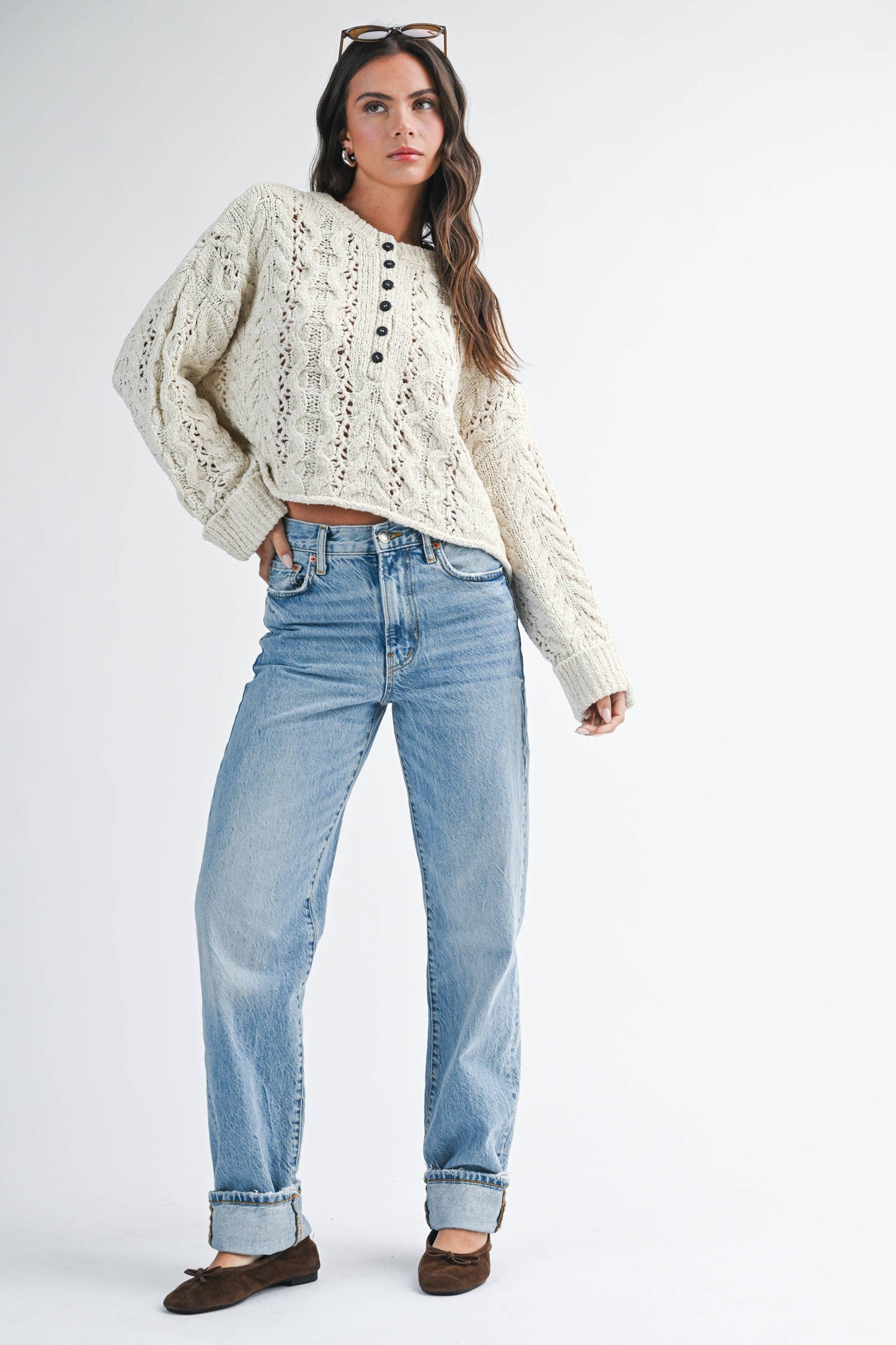 Cropped Henley  Sweater