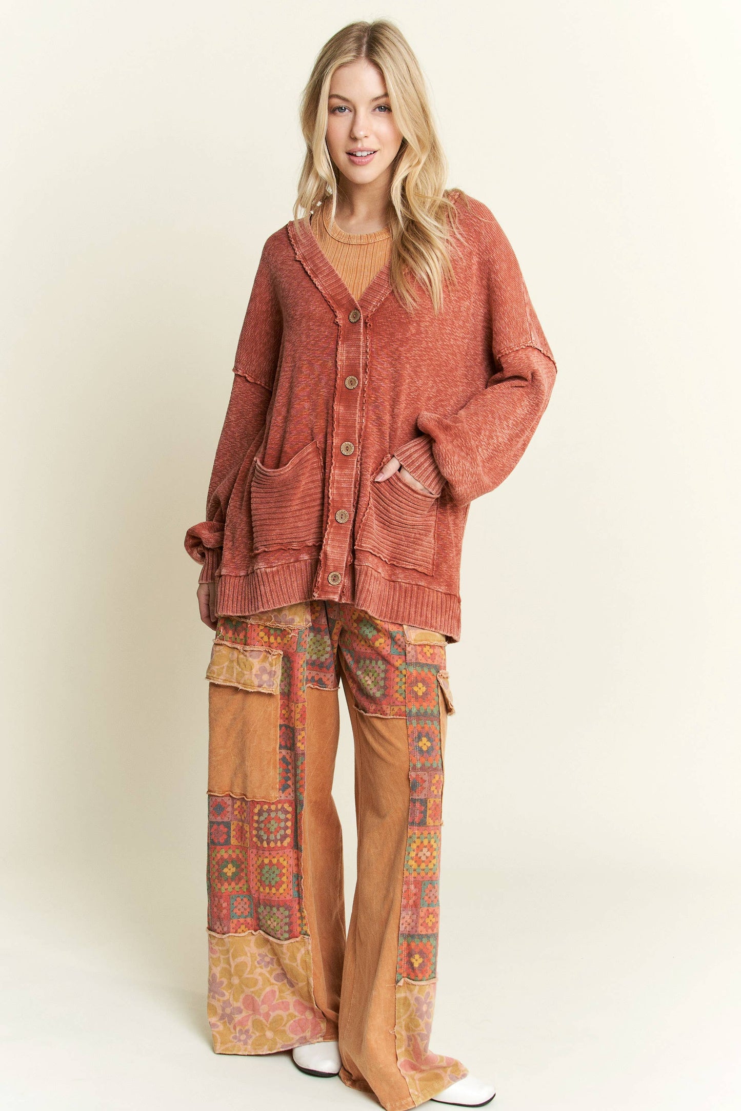 Crochet Print Washed Pants