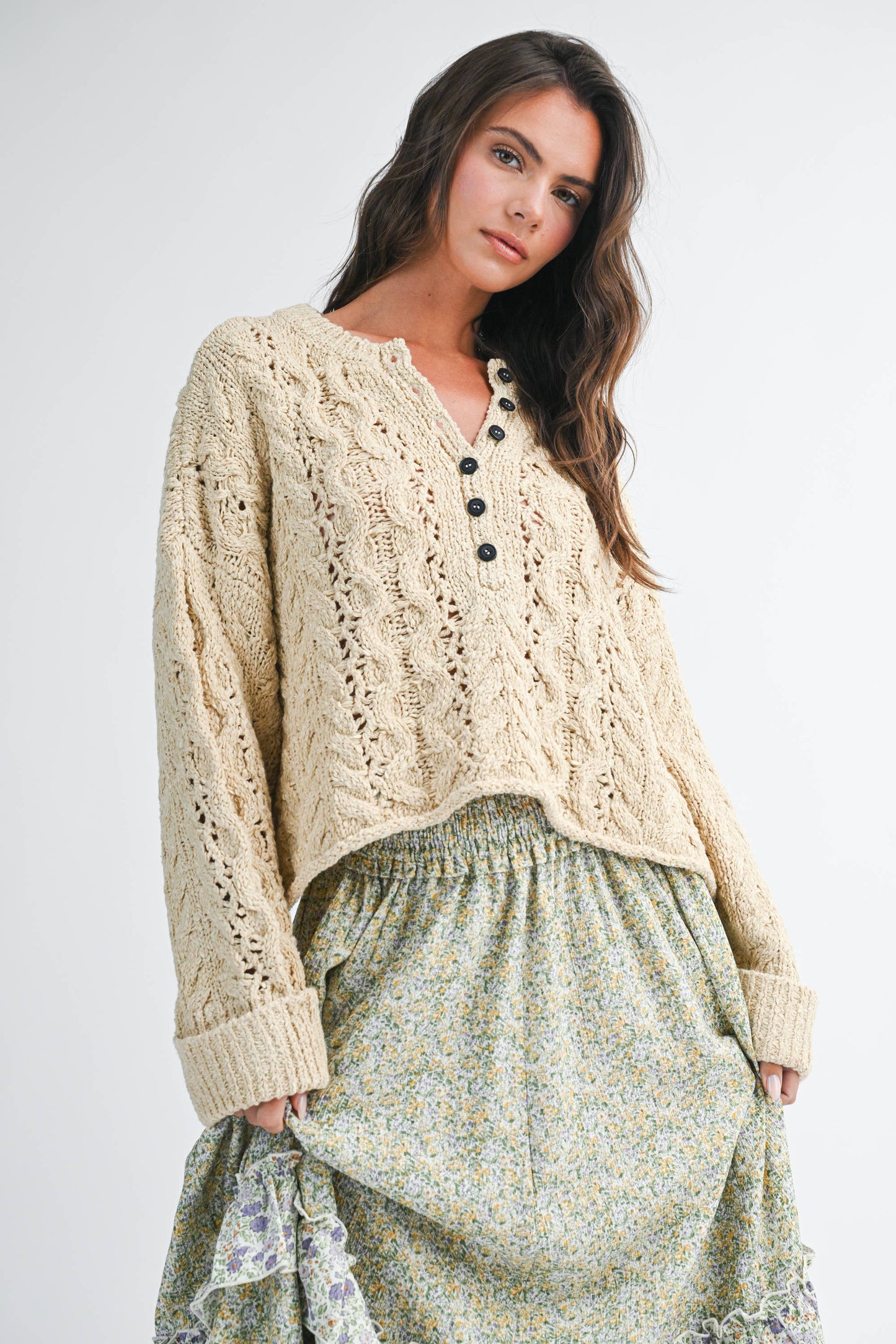Cropped Henley  Sweater
