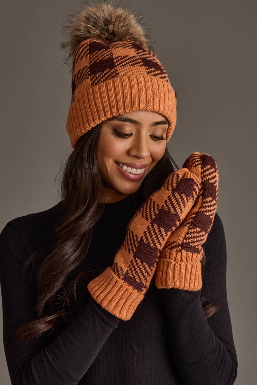 Orange & Brown Plaid Hat