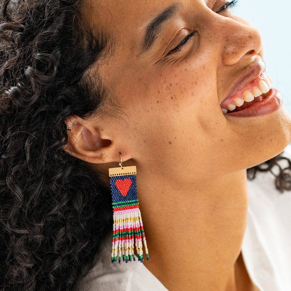 Stripe Heart Beaded Earrings