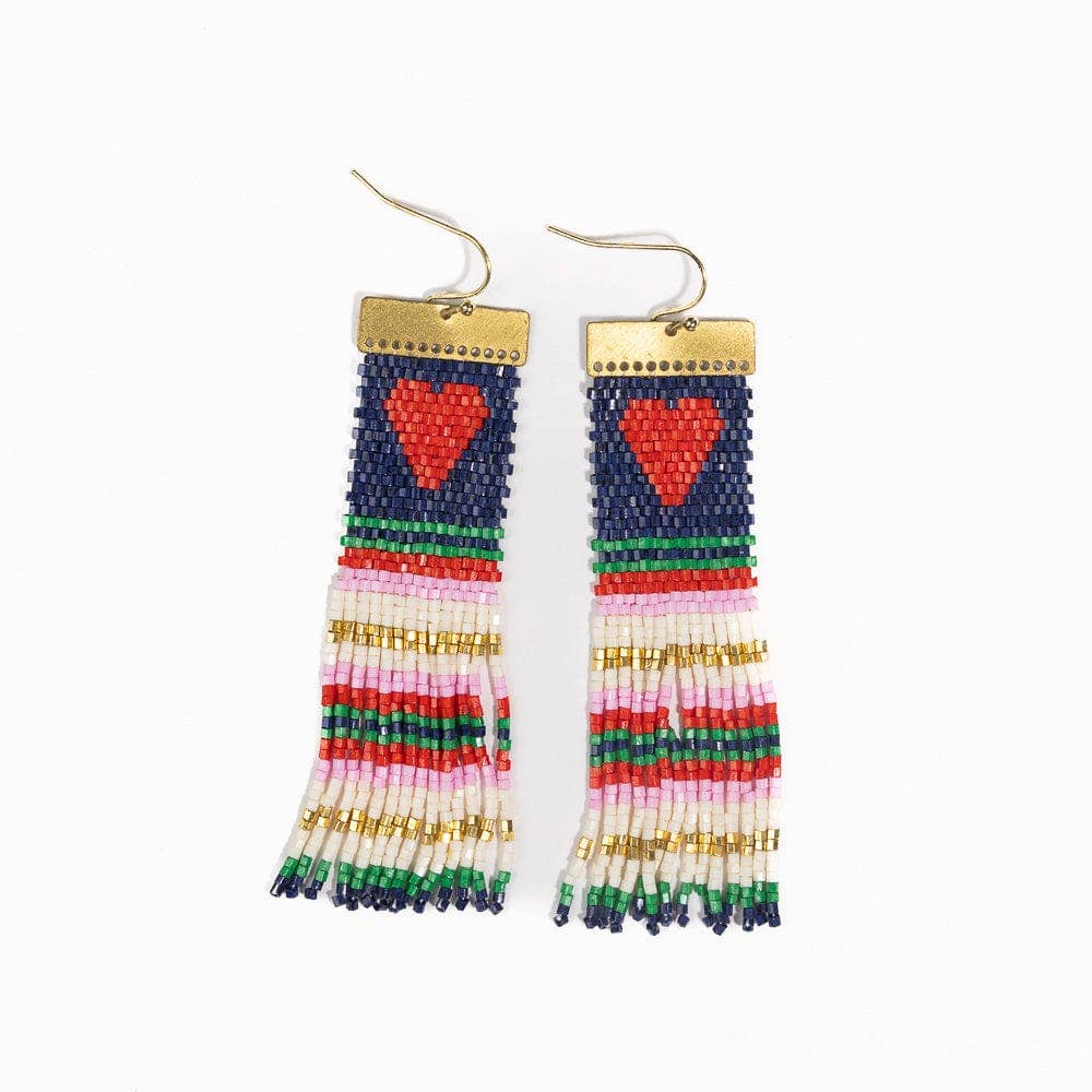 Stripe Heart Beaded Earrings