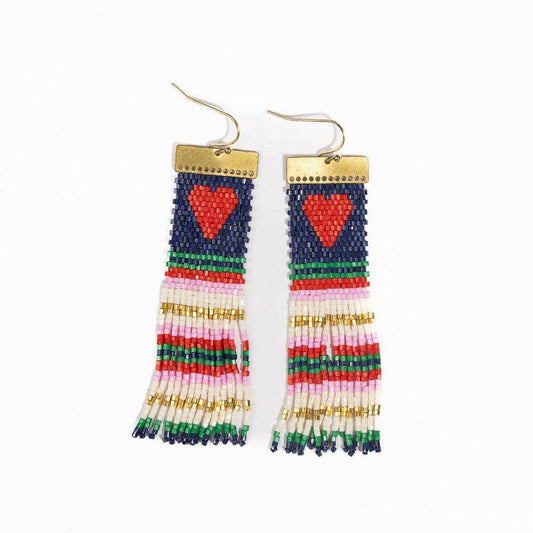 Stripe Heart Beaded Earrings