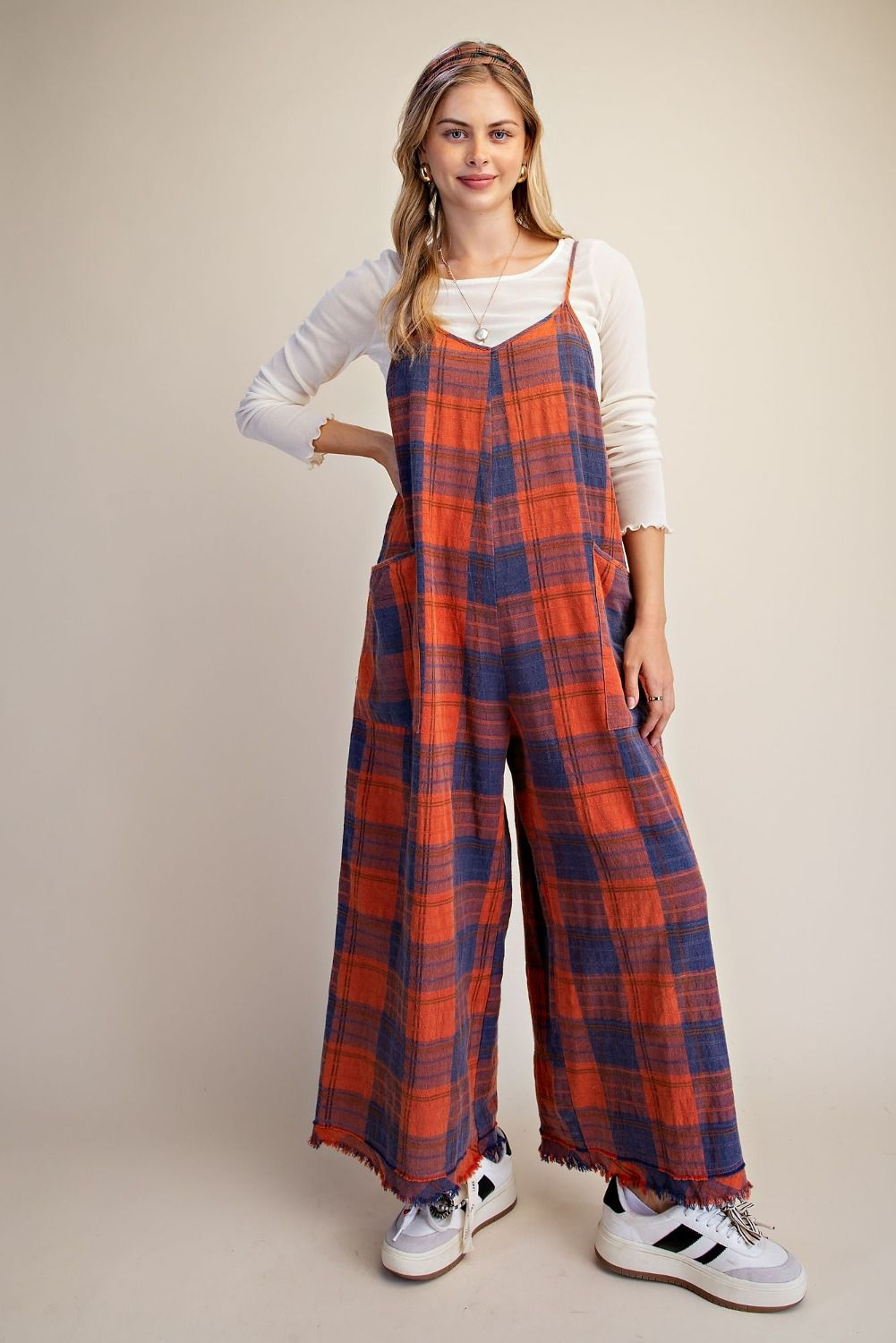 Plaid Washed Overalls