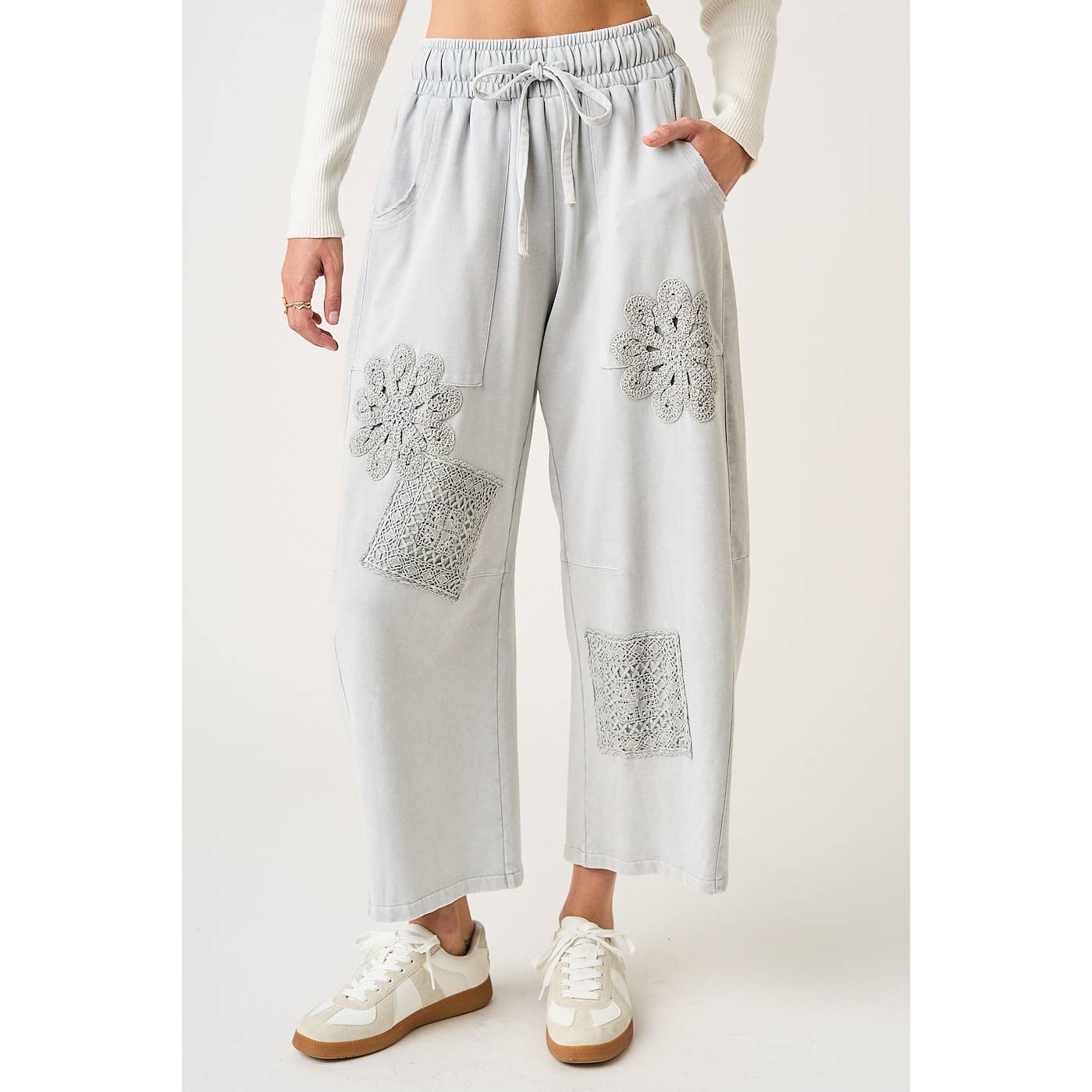 CROCHET PATCH BARREL SWEATS