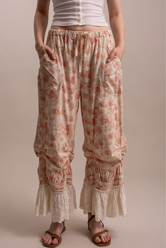 Flower Print Lace Pants