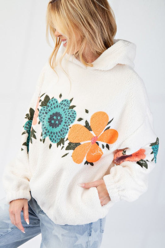 Floral Teddy Fleece Sweatshirt