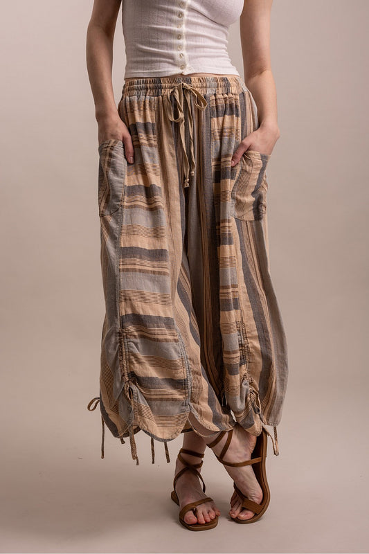 Ruched Striped Pants