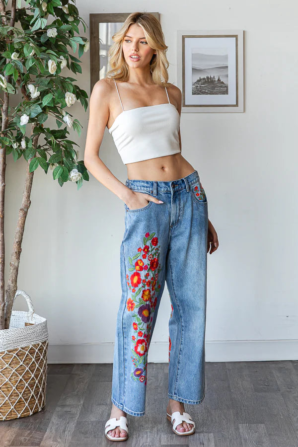 Flower Embroidery Denim