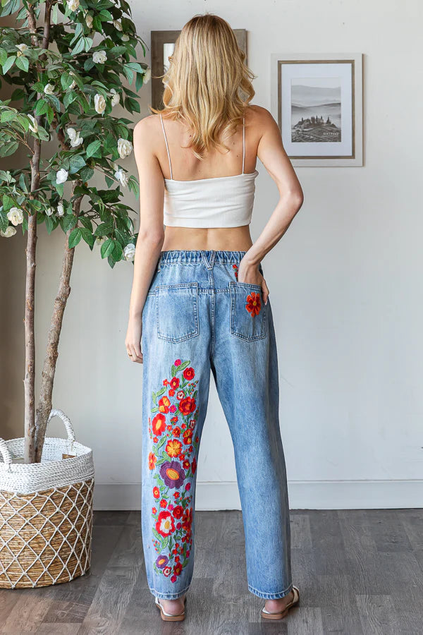 Flower Embroidery Denim