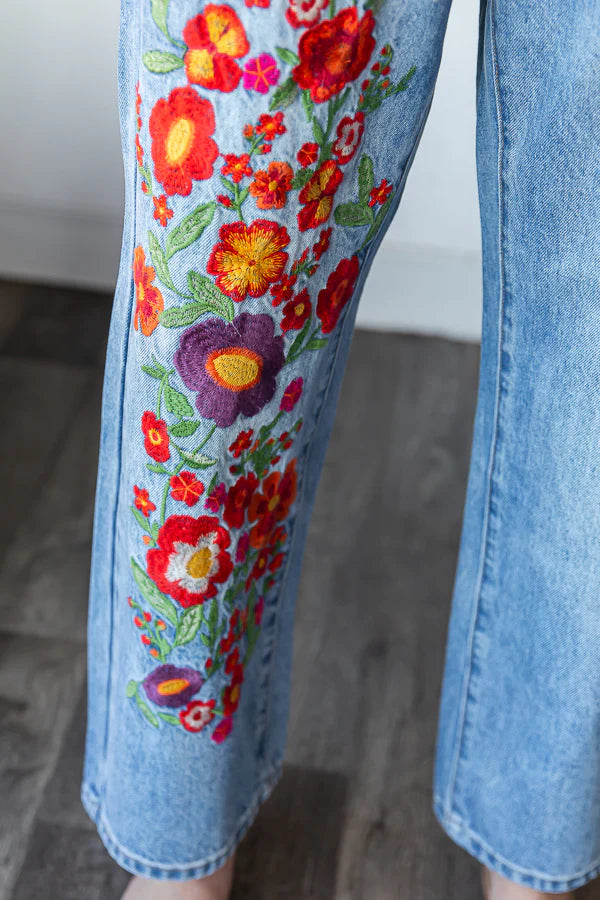 Flower Embroidery Denim