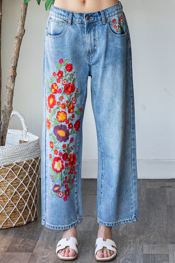 Flower Embroidery Denim