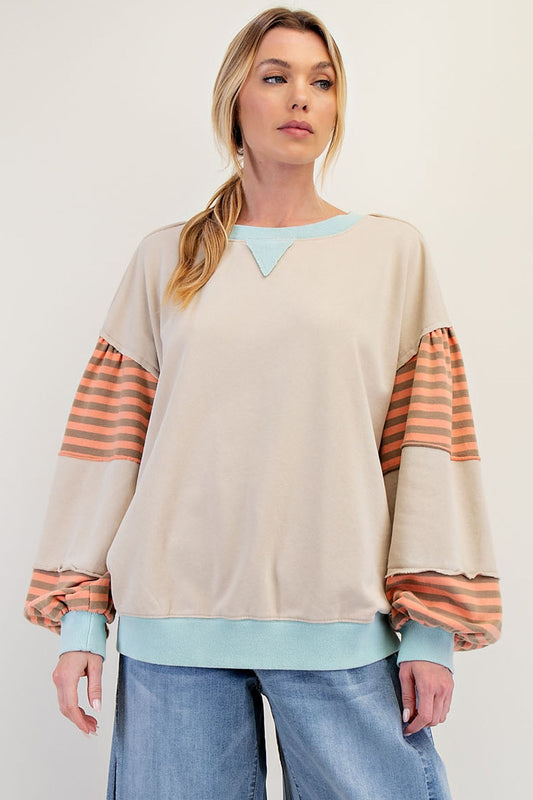 Mixed Terry Striped Top