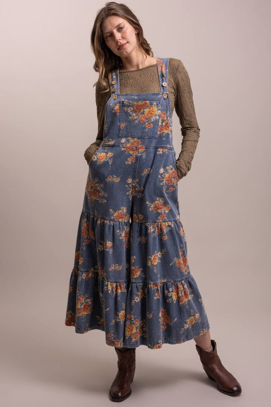 Tiered Wide Leg Overalls